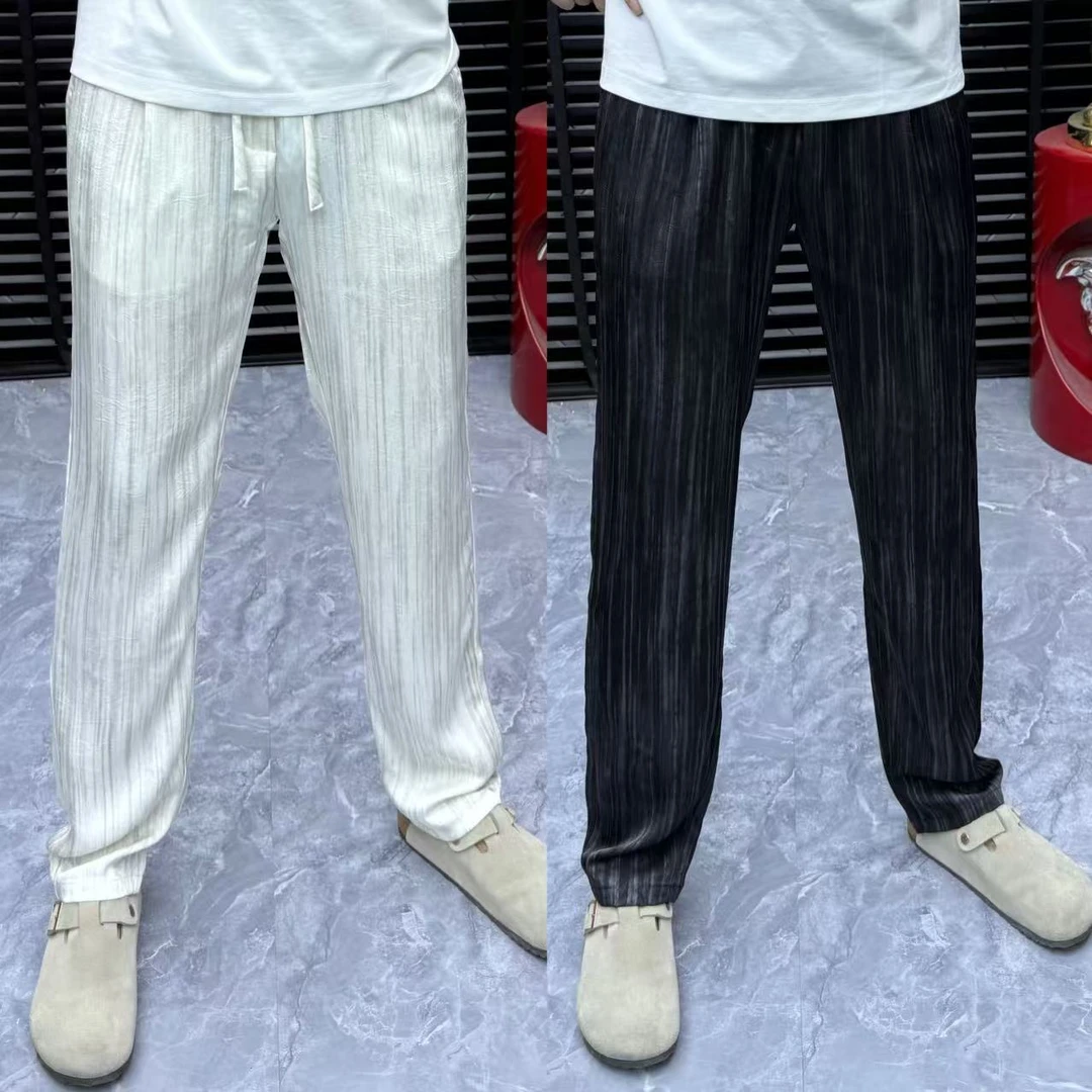 裤子男夏季薄款休闲裤男醋酸透气男裤宽松垂感条纹百搭时尚长裤男