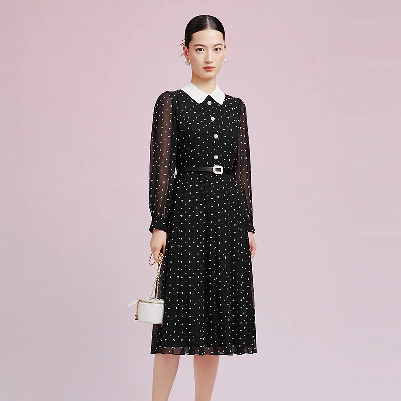 拉珂蒂春夏新款名媛优雅波点轻奢气场强大女装连衣裙RF06048
