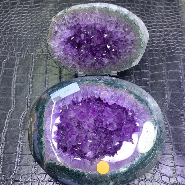 水晶福利抛光绿皮紫晶盆未镶嵌