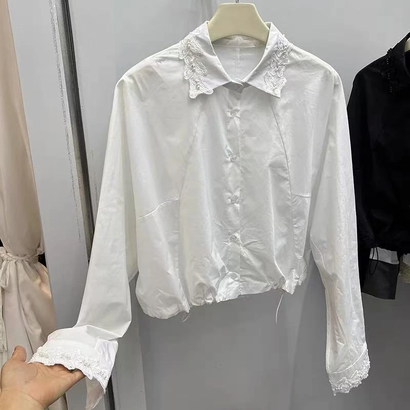 【BK】419/25125/128  蕾丝花边拼接长袖衬衫女宽松显瘦