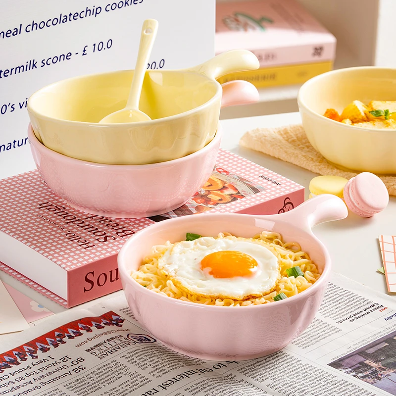 fufu奶油色餐具陶瓷手柄家用耐高温一人食奶油泡面碗碗家用汤碗