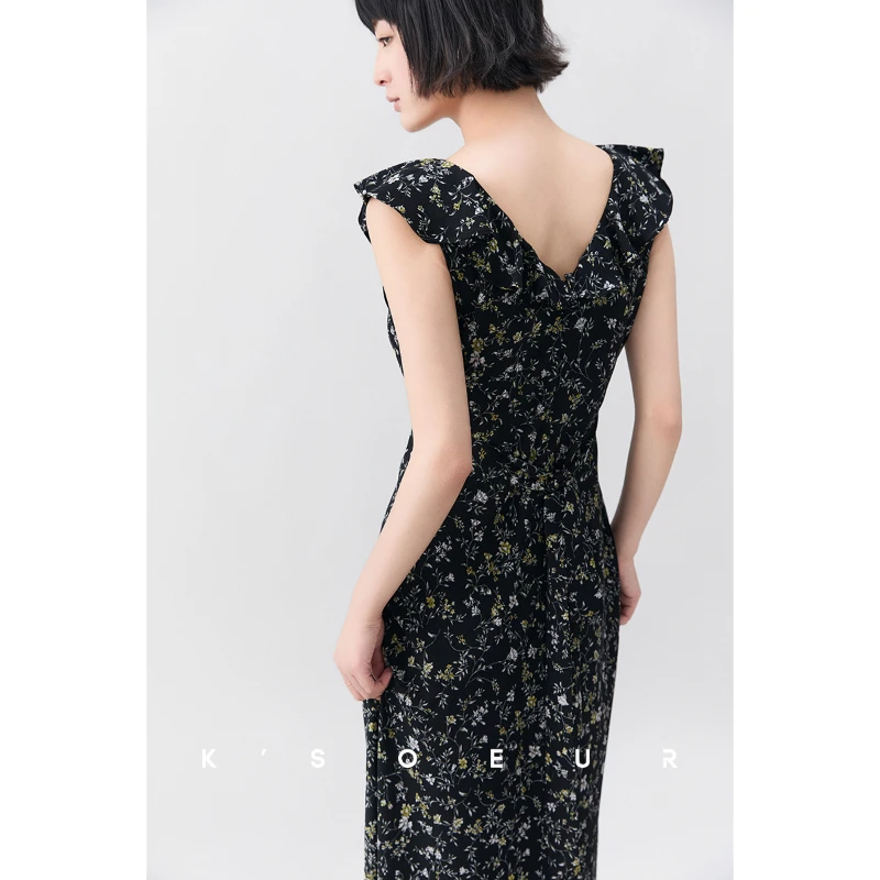 K姐KSOEUR【假日花园】团簇植物系印花 气质小碎花荷叶边背心裙女