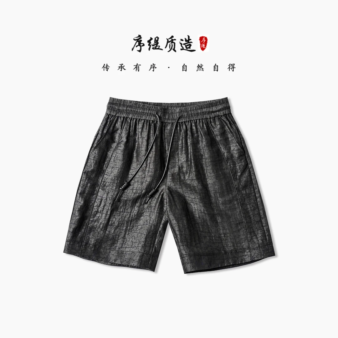 序缇夏季新款国风新中式香云纱龟裂纹桑蚕丝男士短裤H156-2666