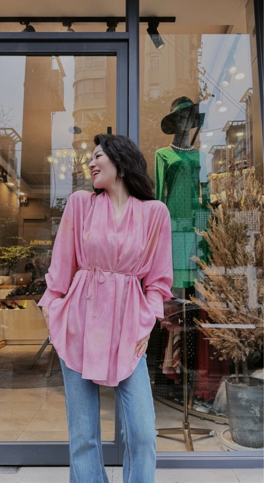 MIRROR 【涛姐精选】冰粉美人系带印花新国风系带衬衫