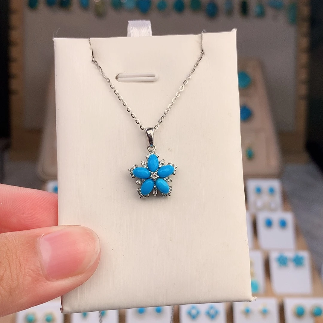 坦***手绿松石银S925镶嵌颈饰