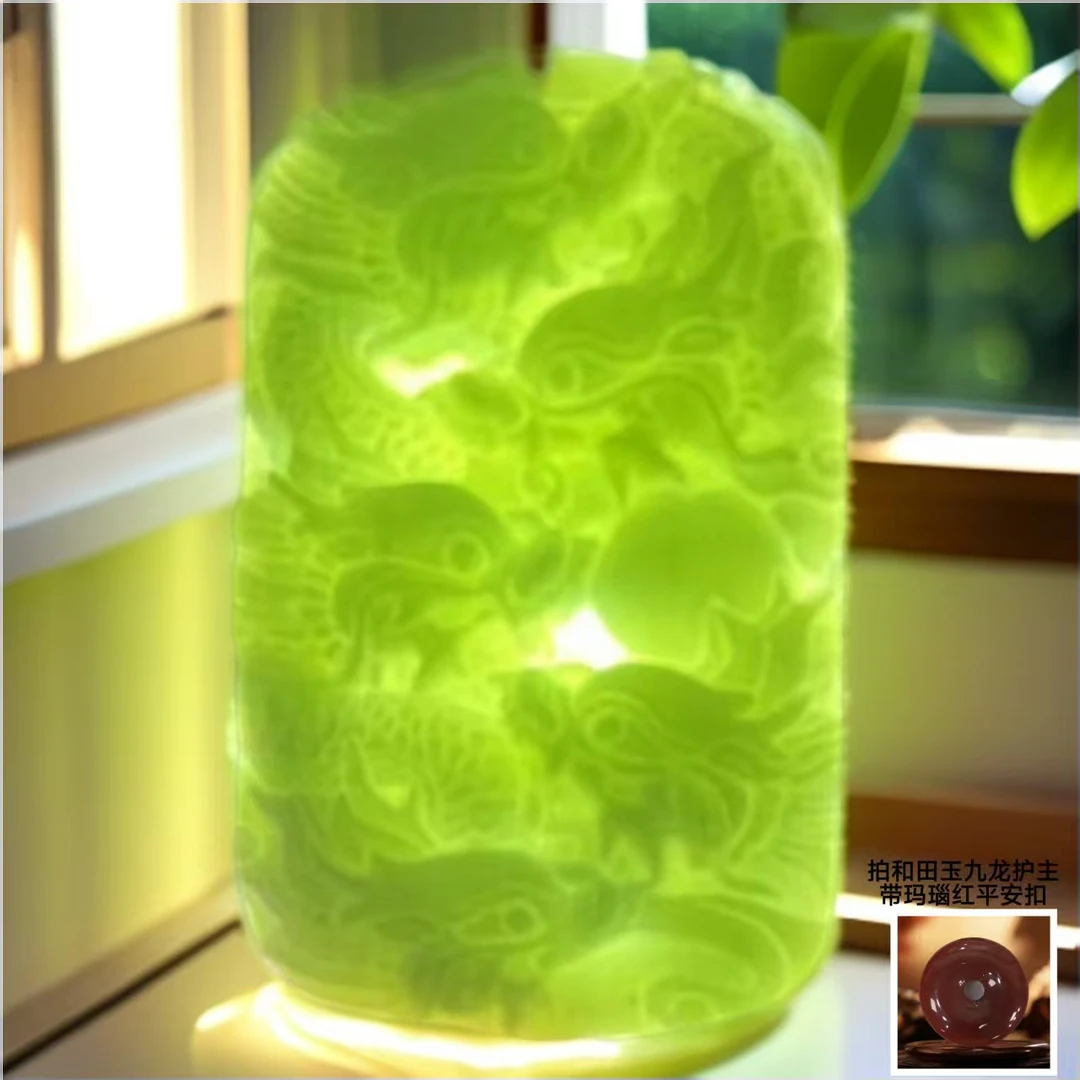 九龙护主 吊坠 和田玉 带 红平安扣 带礼盒 CC