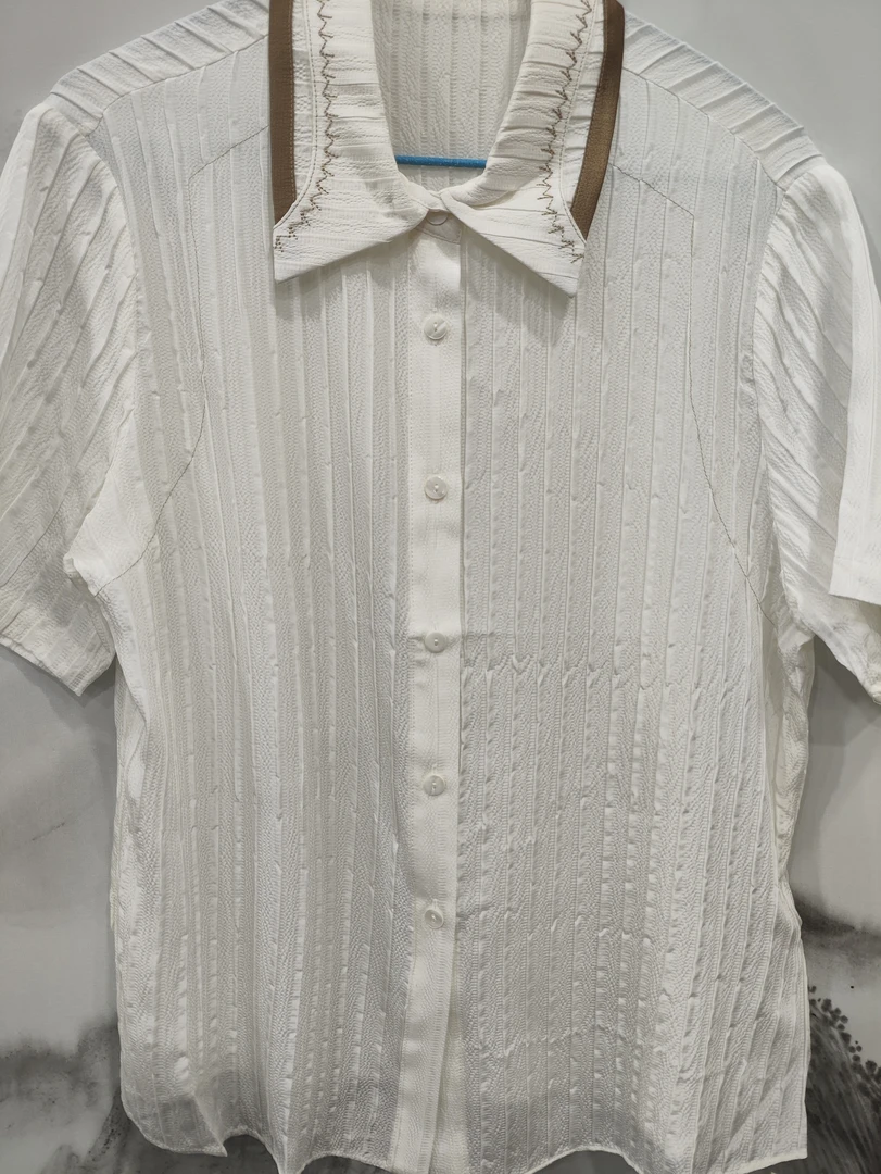 桑蚕丝气质柔叠皱短袖衬衫上衣C287