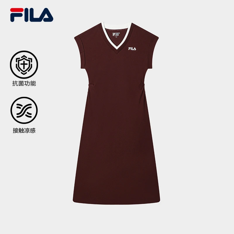 斐乐女子针织连衣裙2025夏新款休闲基础凉感V领裙子F11W528303F