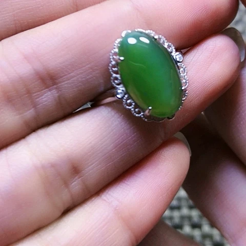 和田玉银S925镶嵌戒指