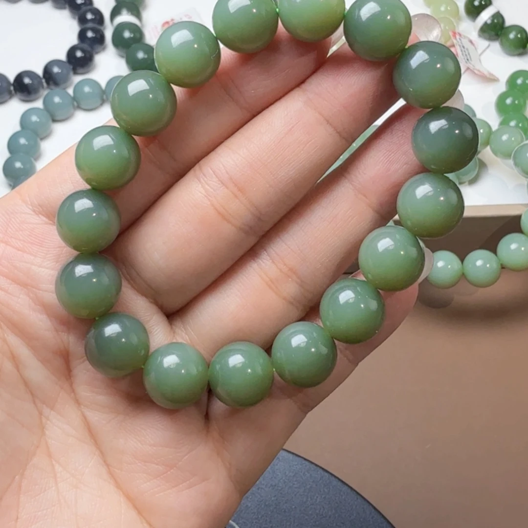 未镶嵌手链和田玉（碧玉）特细俄鸭蛋青 12