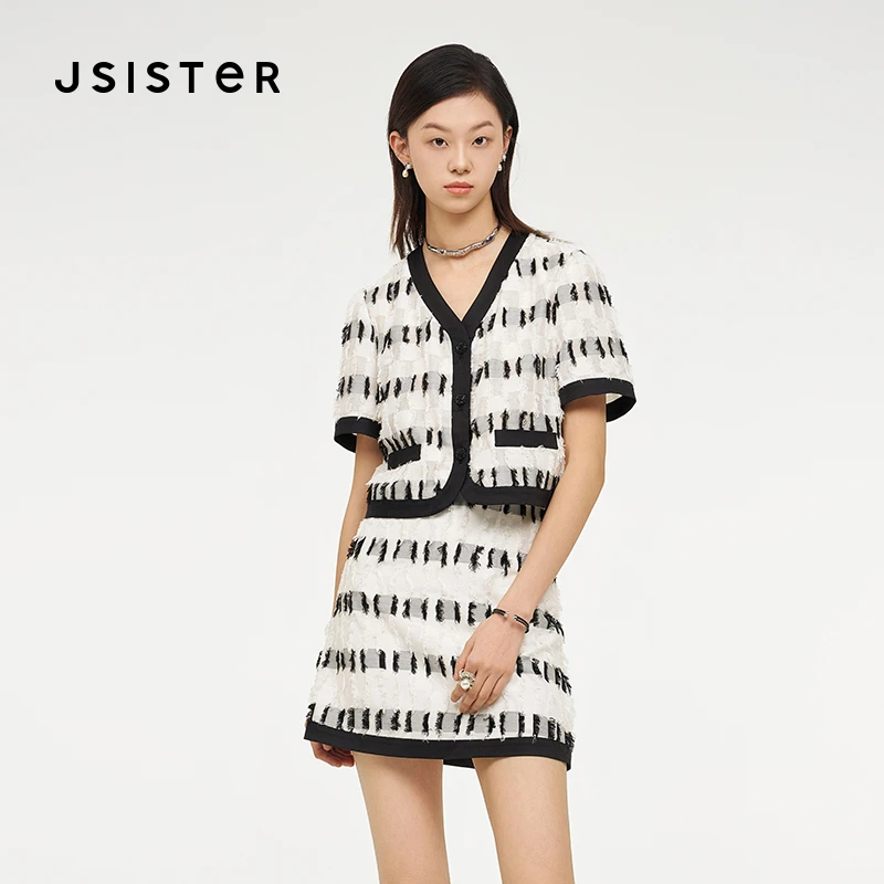jsister 夏装新款 JS女装时尚黑白设计感套装