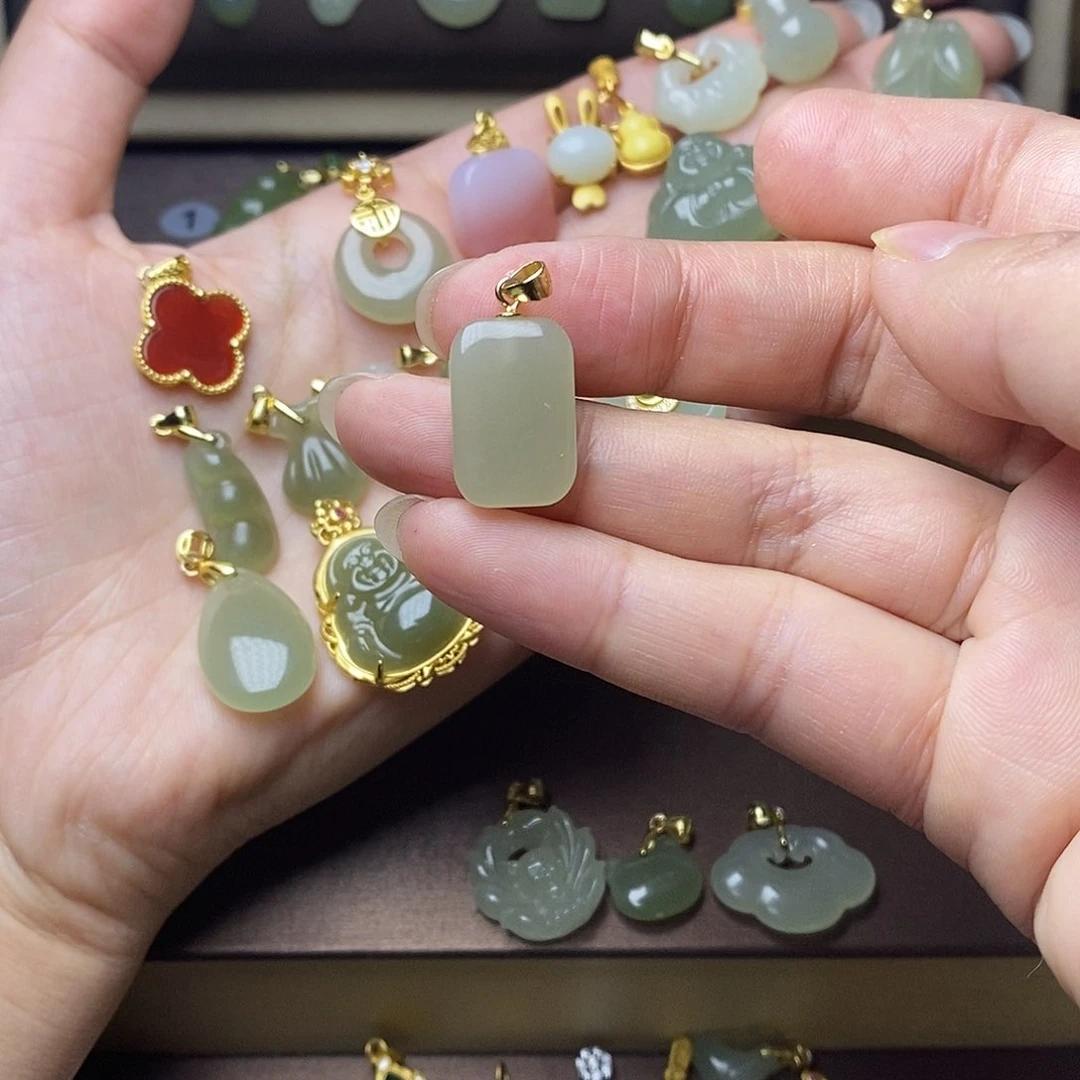 和田玉颈饰银S925镶嵌