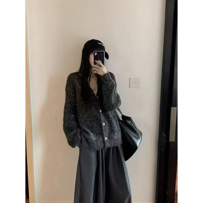 【锦衣服饰】C 1228亮晶晶针织大版开衫毛衣