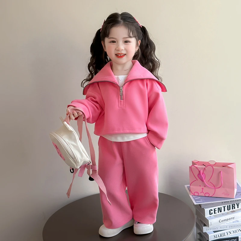 女童翻领卫衣套装洋气儿童春秋装新款女宝宝休闲三件套小女孩时髦