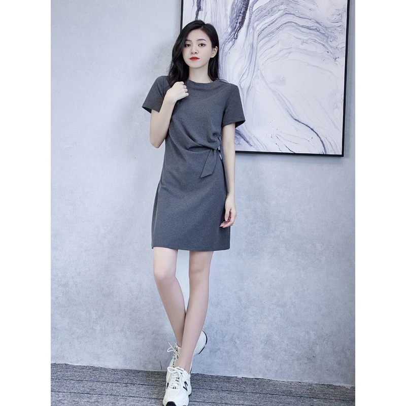 新疆西藏包邮胖夏季新款斤百搭休闲时尚连衣裙大码遮修身胯显瘦短