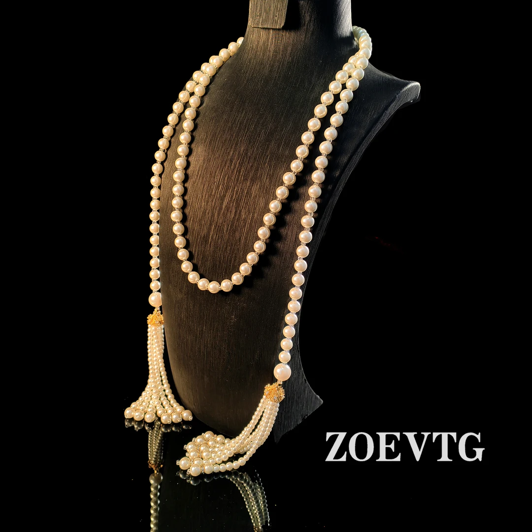 铜合金项链 浪漫巴黎】ZOEVTG法式中世纪宫廷白流苏复古毛衣链
