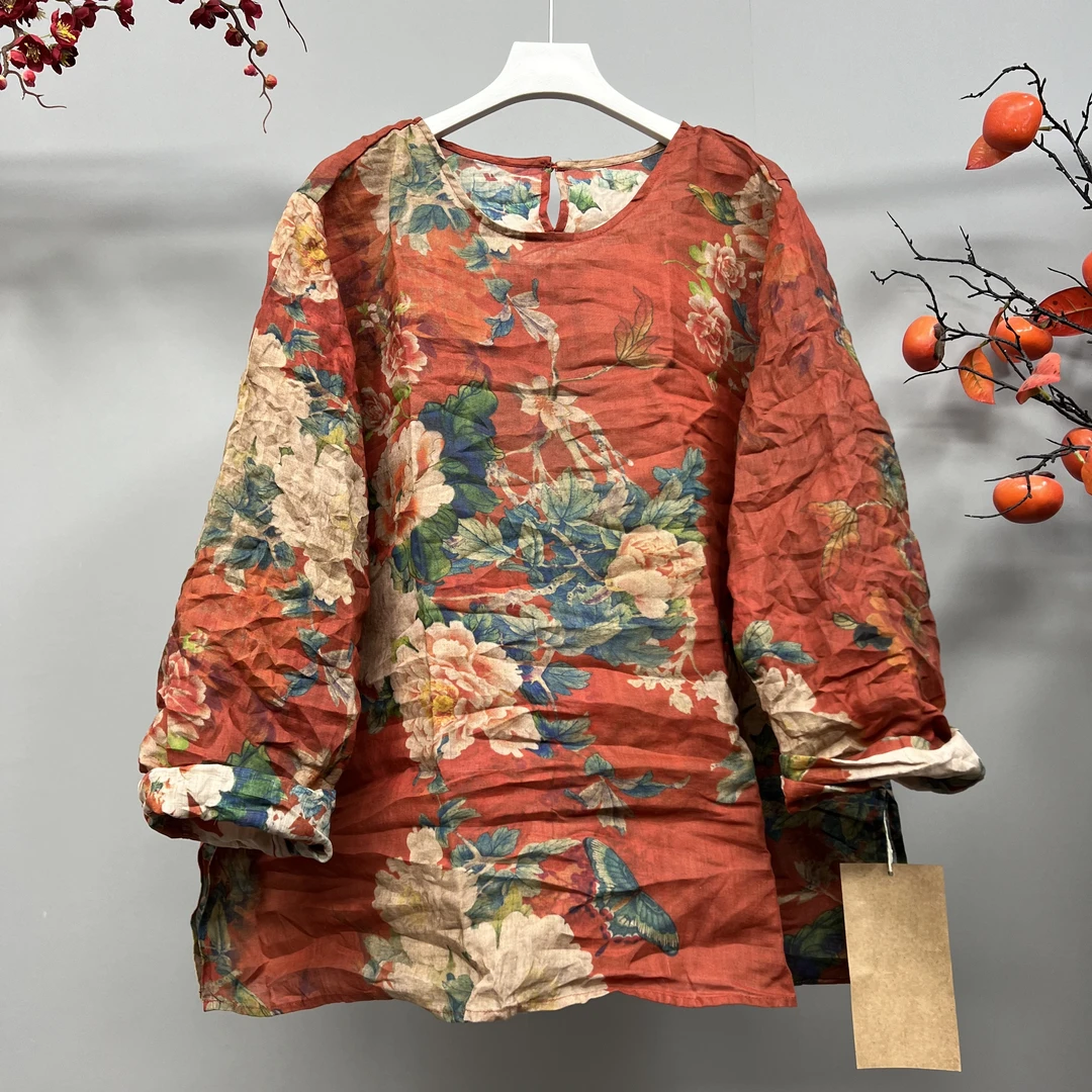 【语禾】3106圆领高订纯苎麻套头小衫 长66胸围130