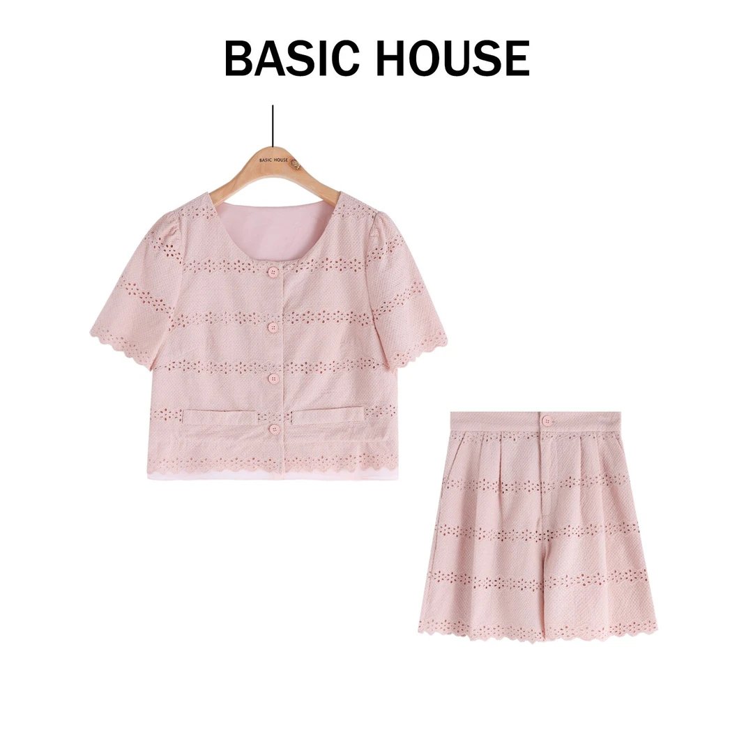 Basic House/百家好短袖蕾丝小香风针织时尚甜美套装B1335B5G0W2