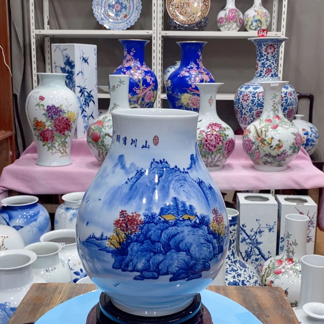 摆件w****】景德镇陶瓷山水福筒