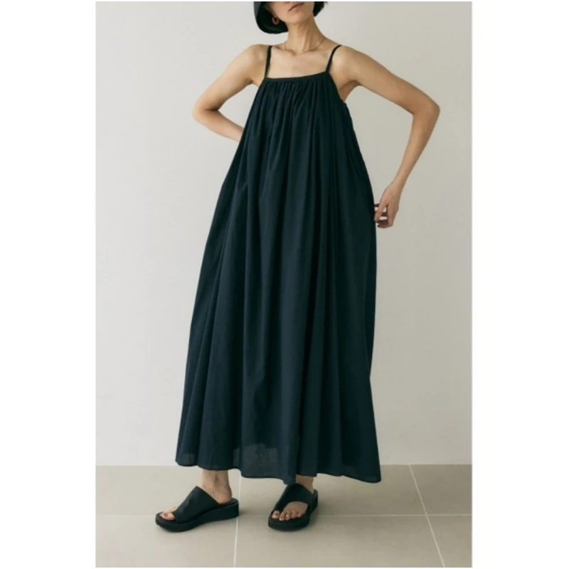 【DD外贸】日系品牌 夏季新款 M 时尚百搭纯棉褶皱感吊带连衣裙