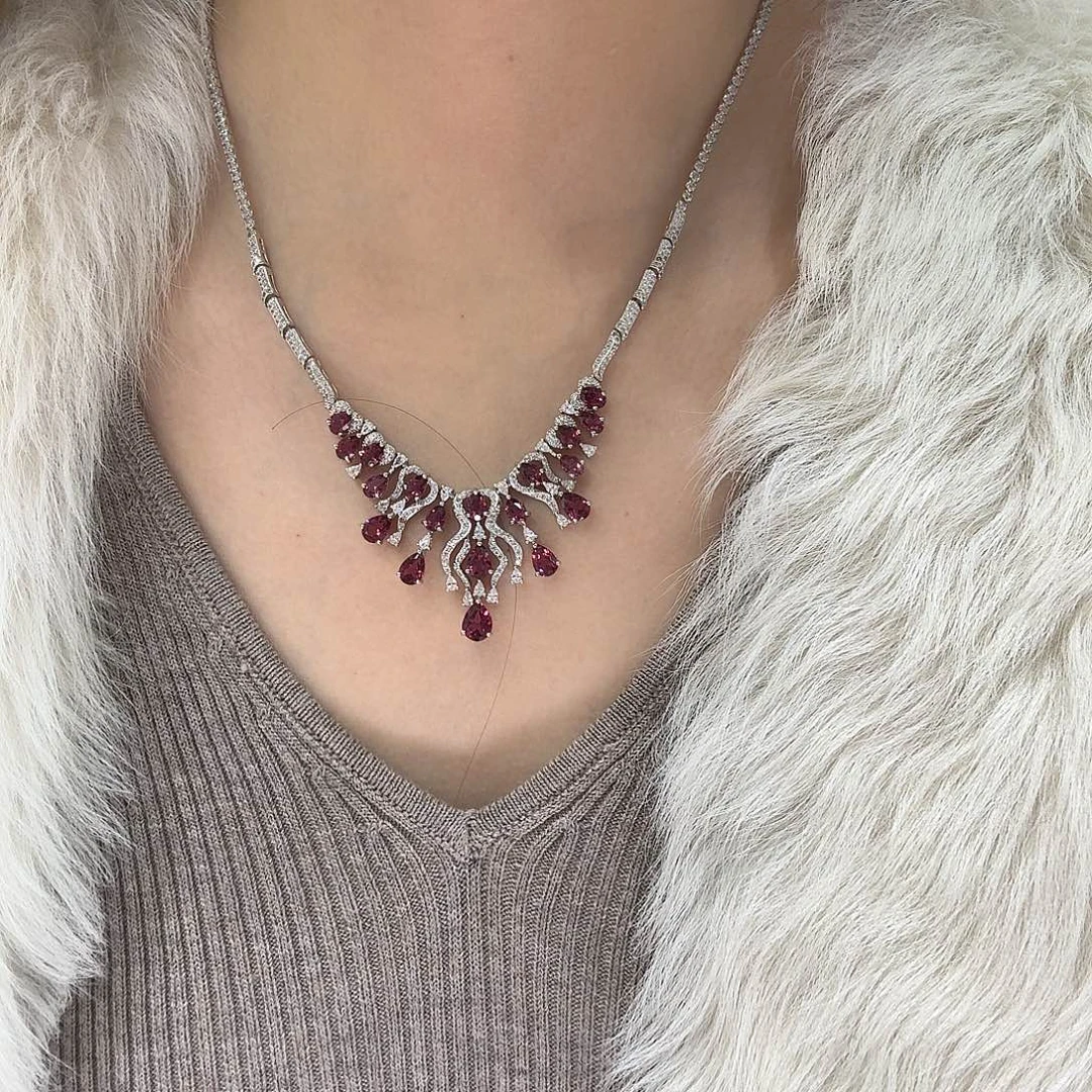 颈饰石榴石银S925镶嵌