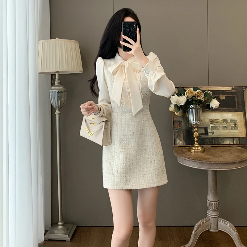 秋季时尚名媛法式千金感气质收腰显瘦御姐小香风连衣裙女高级感