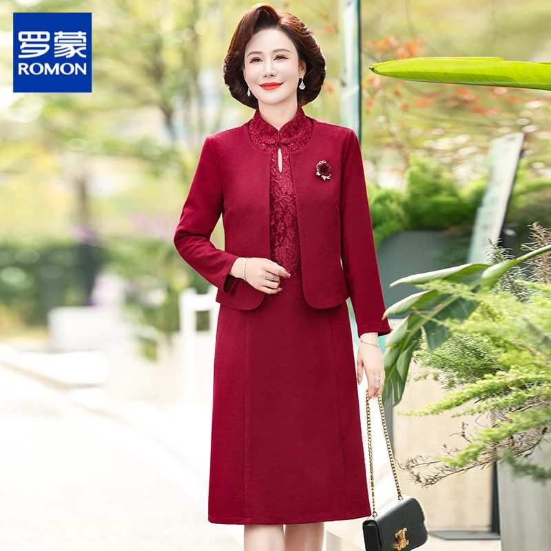 罗蒙妈妈喜服婚宴新款喜婆婆结婚礼服旗袍中老年女连衣裙高贵洋气