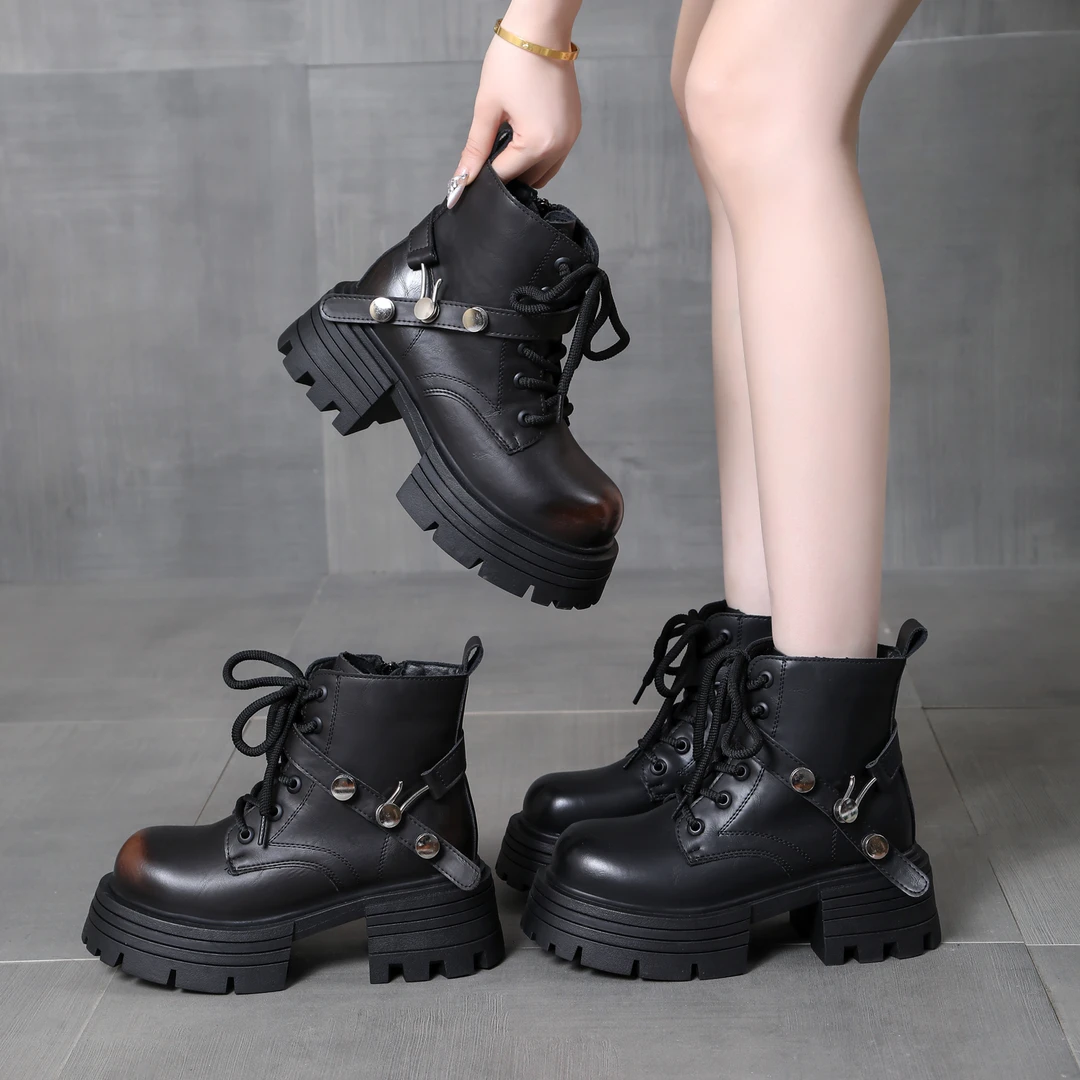 马丁靴女7厘米小个子厚底冬季加绒厚皮毛一体东北抗寒保暖厚棉靴