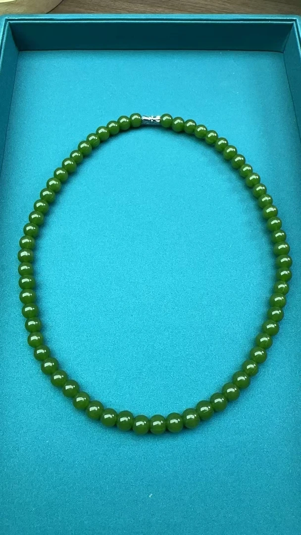 A54和田玉碧玉项链加扣头8mm