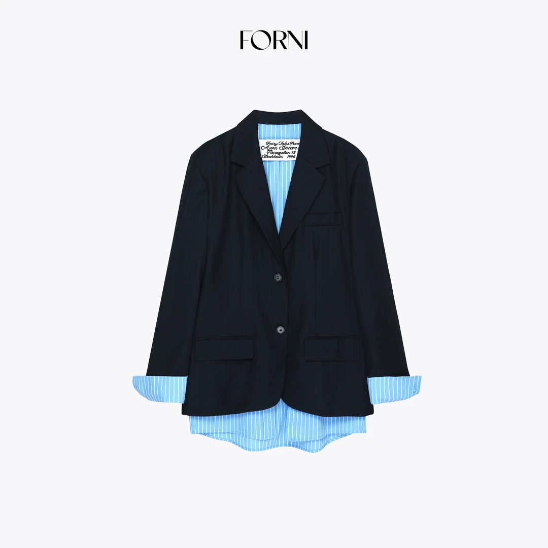 FORNI Lady秀场 Ac同款早秋职场通勤羊毛拼接条纹西装外套