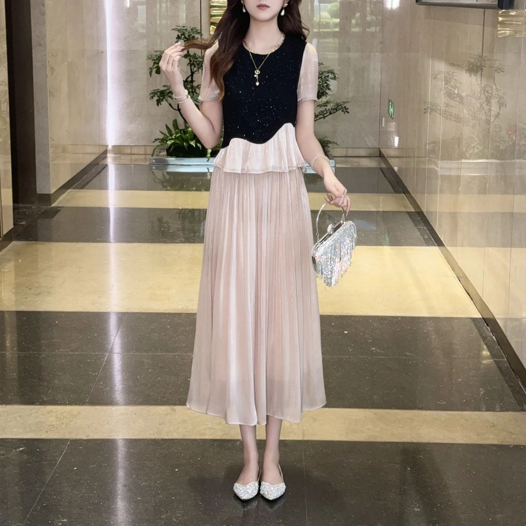 【上衣+裤子】2025夏新款琉璃冰丝垂感宽松显瘦设计感裙裤子+上衣