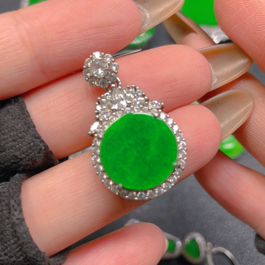 翡翠银S925镶嵌吊坠(不含链)