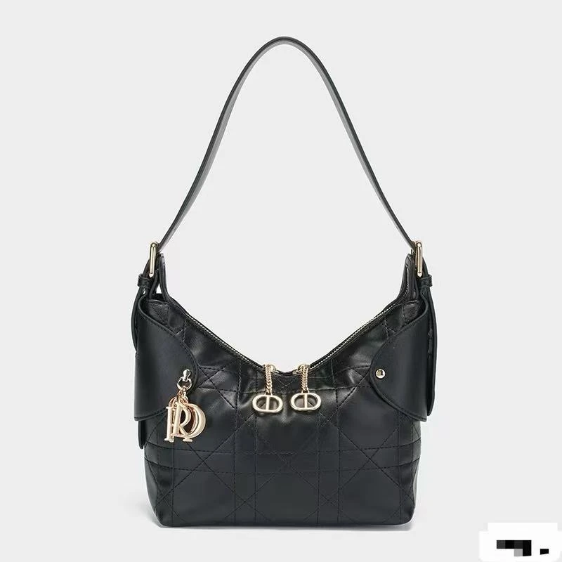 7080黑色2025新款时尚休闲单肩包潮流菱格腋下手提简约女包