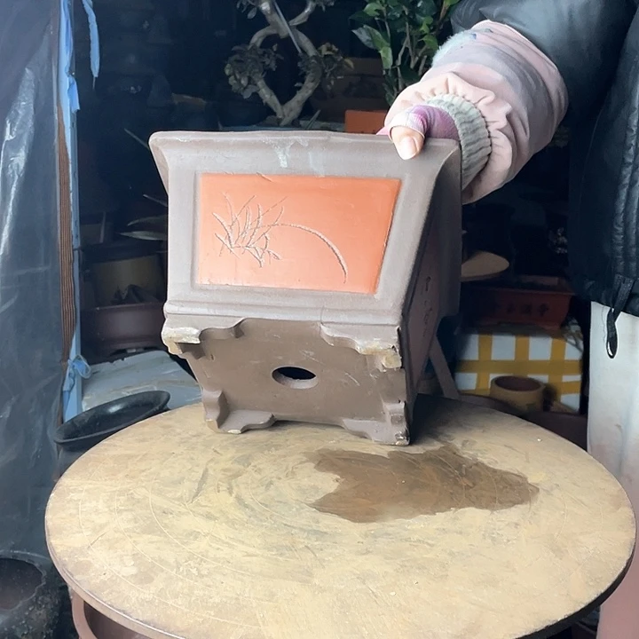 紫砂红色四方25花盆