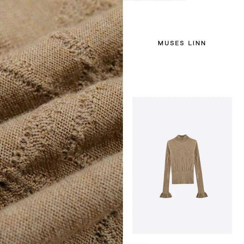 LINN【复古格调】25冬季新款无缝复古提花针织羊毛衫D25MS674