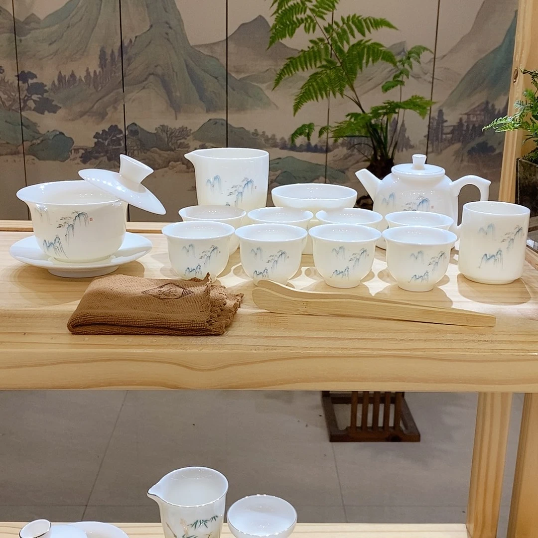 【墨城】羊脂玉瓷高山流水16头