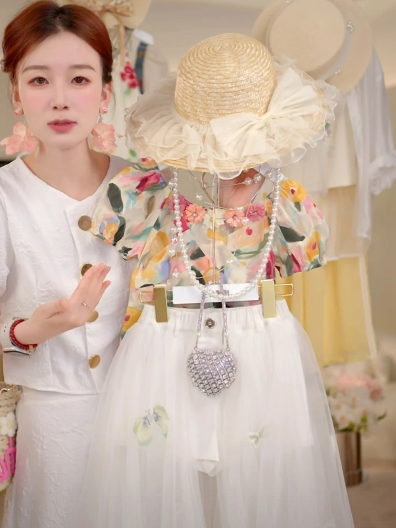 公主女童套装2025夏季新款洋气蕾丝半身裙短袖T恤女宝宝休闲