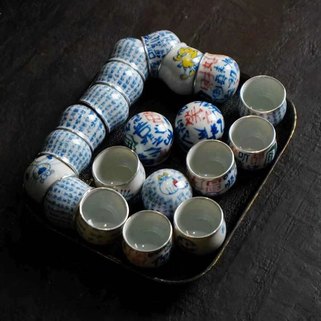 土鸡蛋青花不倒杯 景德镇手作