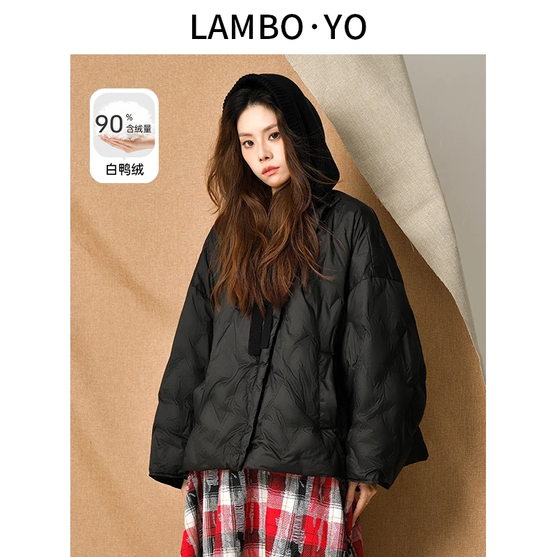 LAMBOYO2025厚款常规拉链纯色短款压花韩版外套