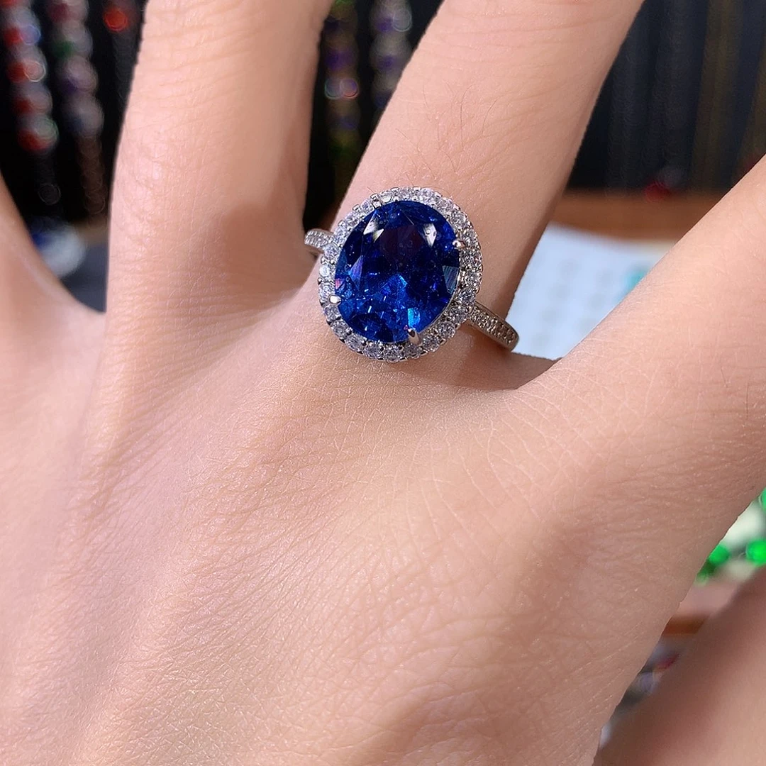 戒指蓝宝石银S925镶嵌矢车菊白911