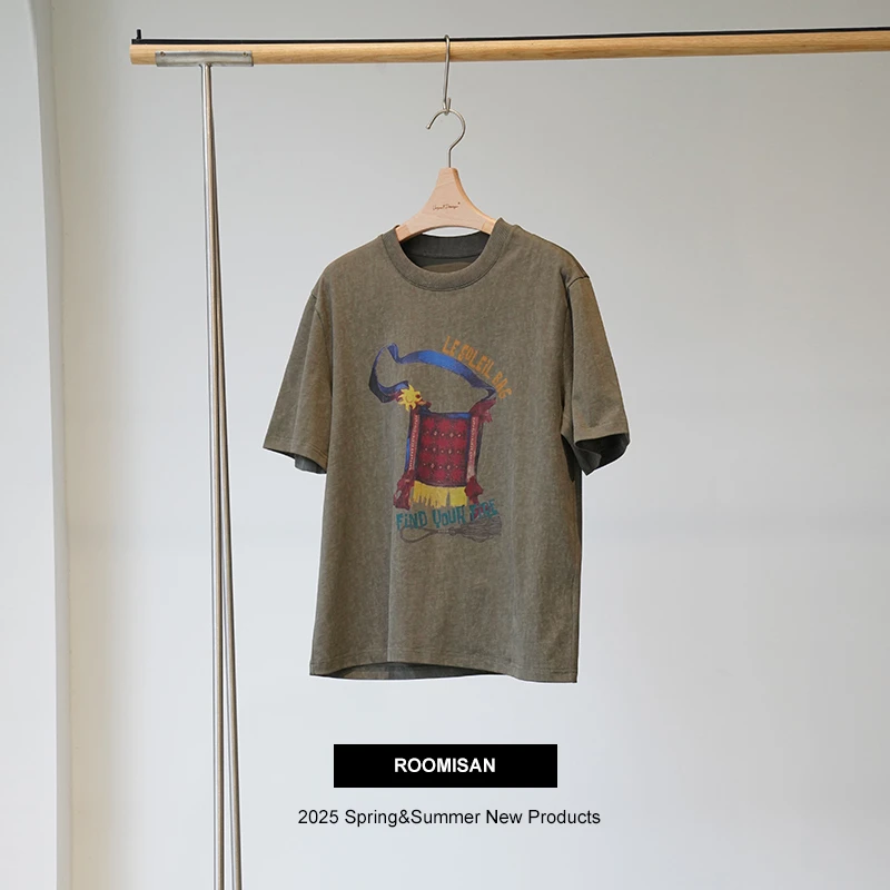 ROOMISAN【高支棉复古做旧撞色印花T恤】25113