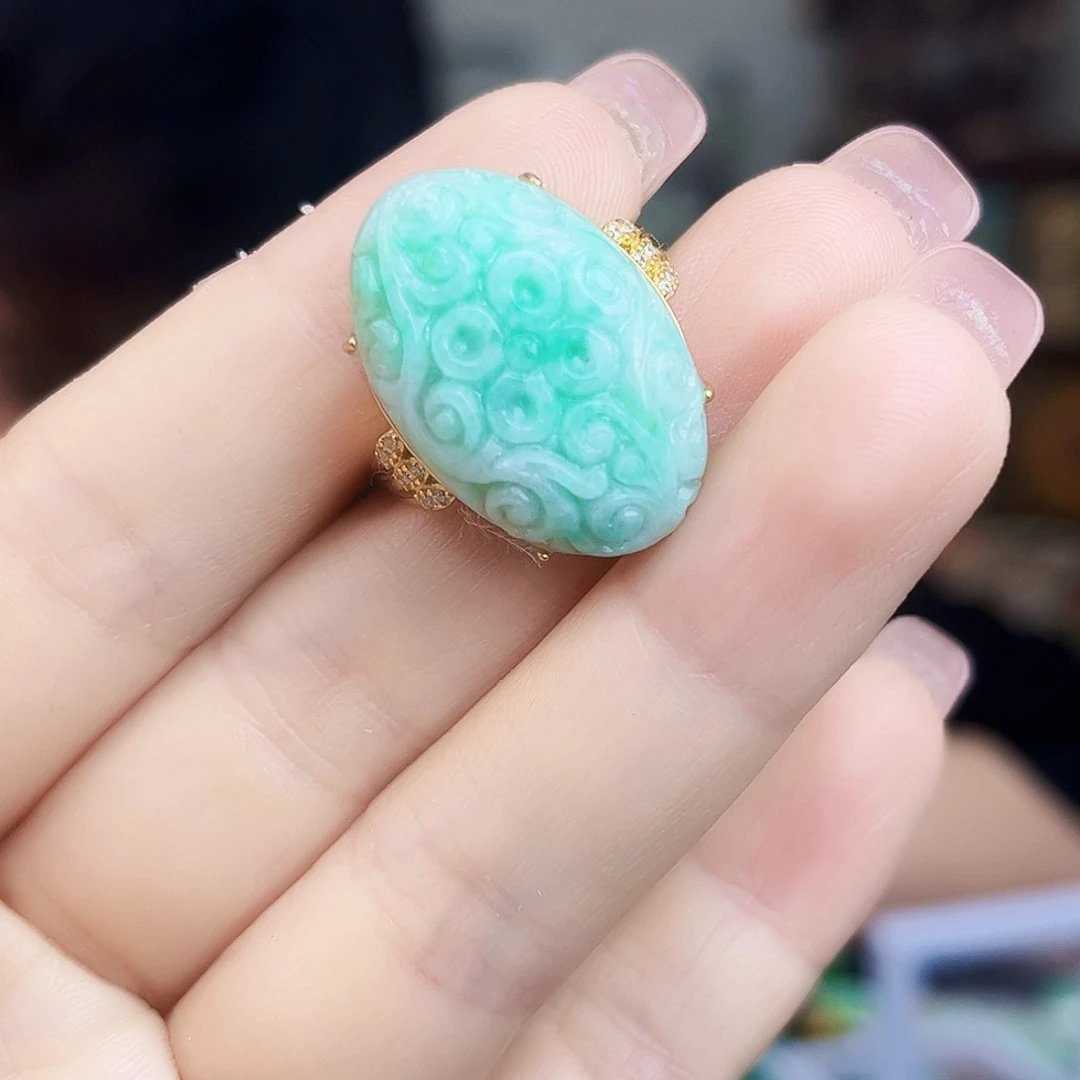 翡翠银S925镶嵌颈饰戒指