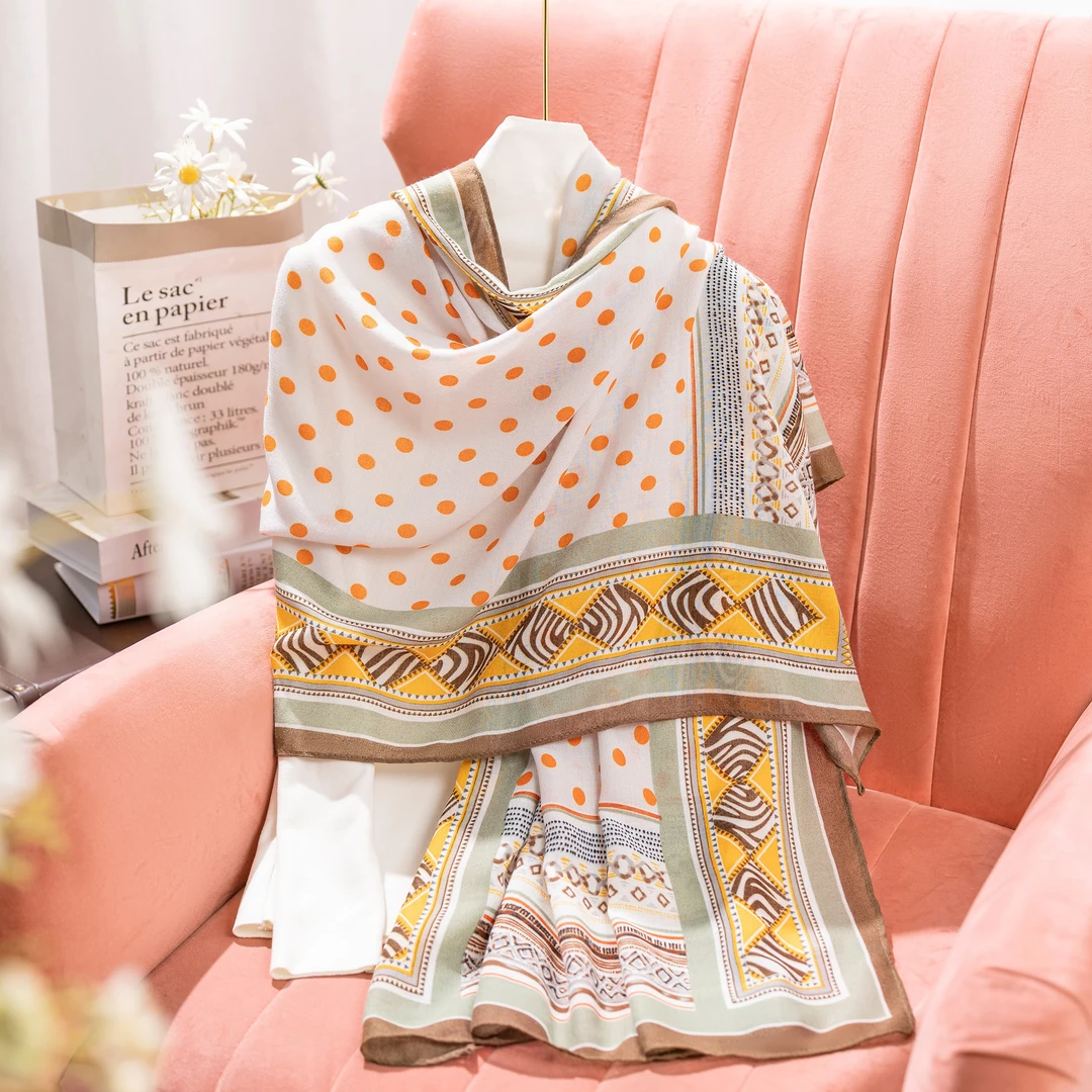 达芬奇密码2025人棉长巾春日波点180*80cm气质百搭女士披肩纱巾