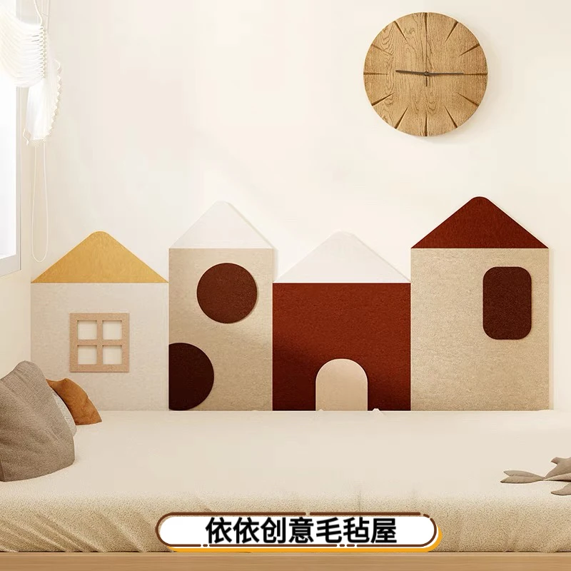 童趣风不伤墙3d立体小房子软包展示墙房卧室毛毡遮丑神器自贴