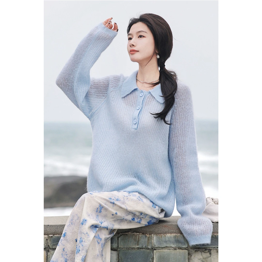【赵大喜】蓝泡泡针织衫 | 超柔mohair*wool 定制花型/polo领