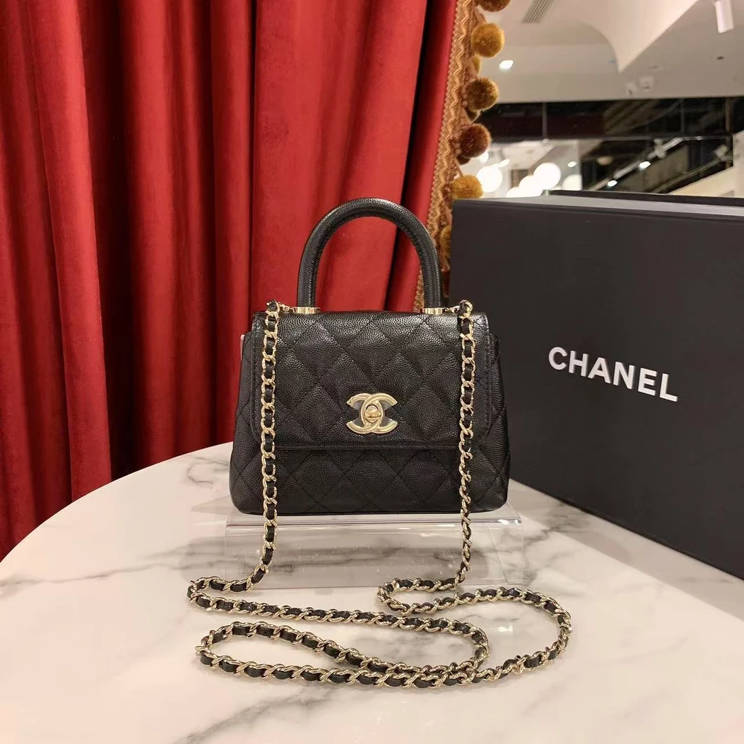 95新 Chanel/香奈儿 GGS24Kcocohandle mini黑金荔枝牛皮80038282