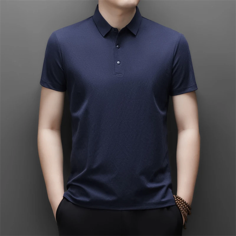 夏季高档男士天丝亚麻短袖POLO衫男装商务休闲透气凉爽翻领T恤衫