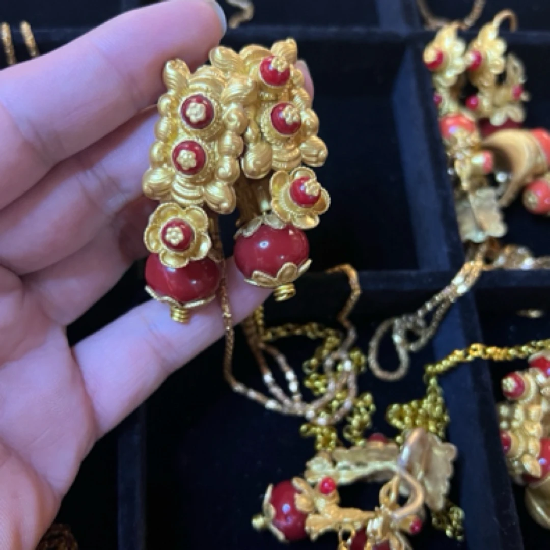 铜合金耳饰 新款藏式龙头耳饰，尼泊尔黄铜镀金手工不掉色