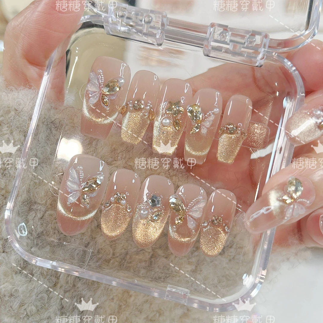 【烫金蝴蝶】纯手工穿戴甲精致十片装无收纳盒