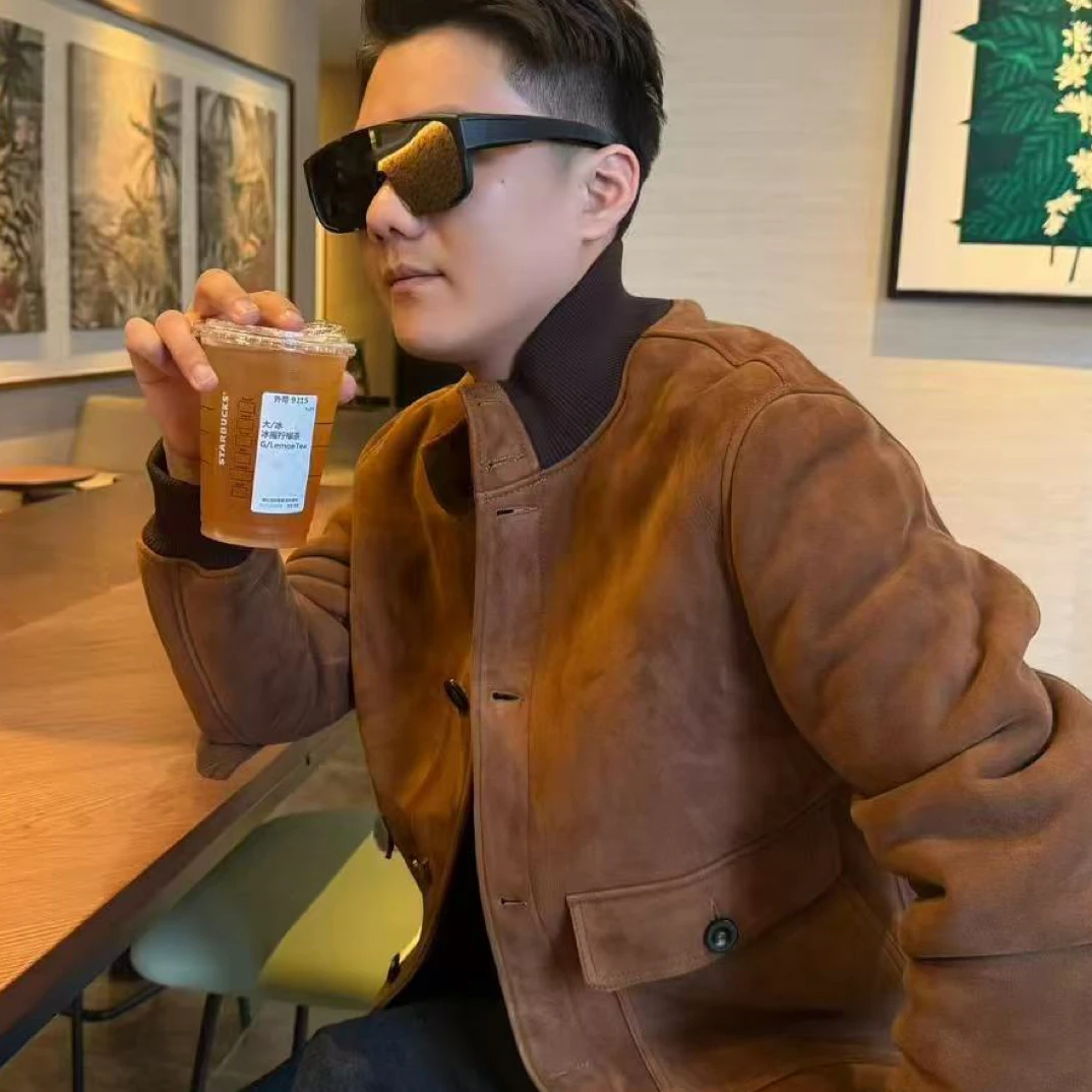 【铬调】A1男士夹克    意大利KIKU进口皮毛一体美利奴绒面卷毛